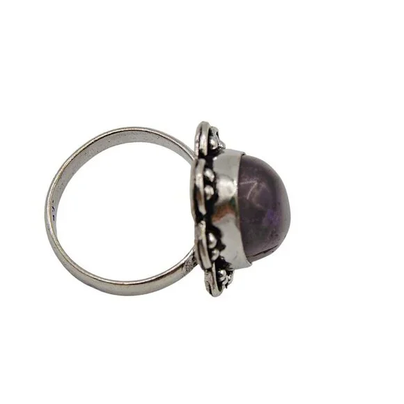 Amethyst Natural Stone Ring Sterling Silver Plated Birthstone Floral Frame 7.5 - Picture 6 of 10